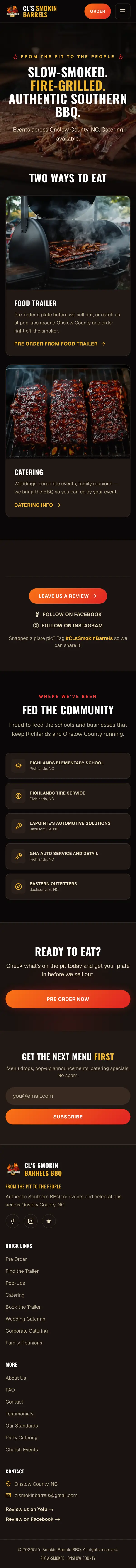 The CL's Smokin Barrels home page on a phone