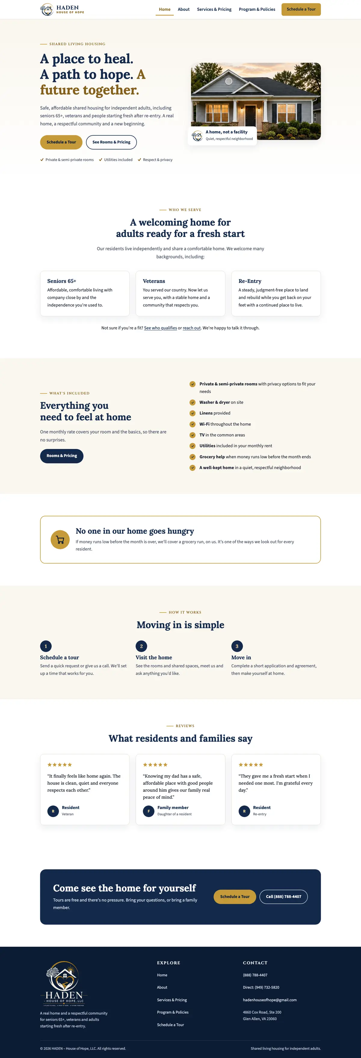 The HADEN – House of Hope home page