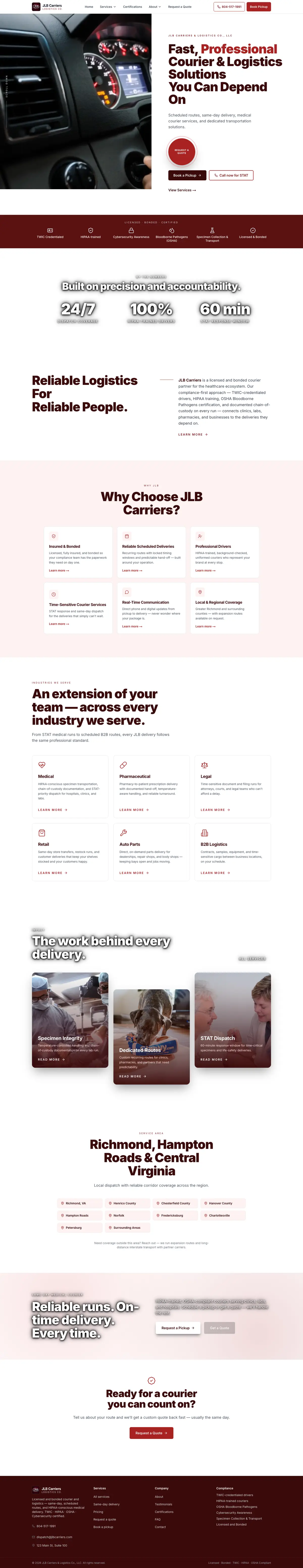 The JLB Carriers & Logistics home page